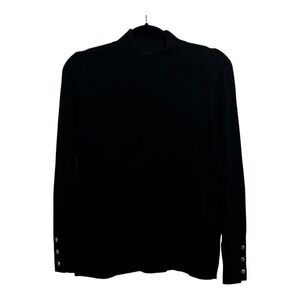 Chico's Black Mock Neck Sweater Size 1 M/8 Button Cuff Detail Cozy Knit Top